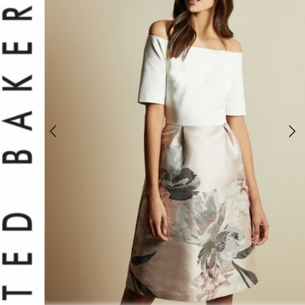 🎀 TED BAKER CATHIEY WOODLAND OFF SHOULDER DRESS💕